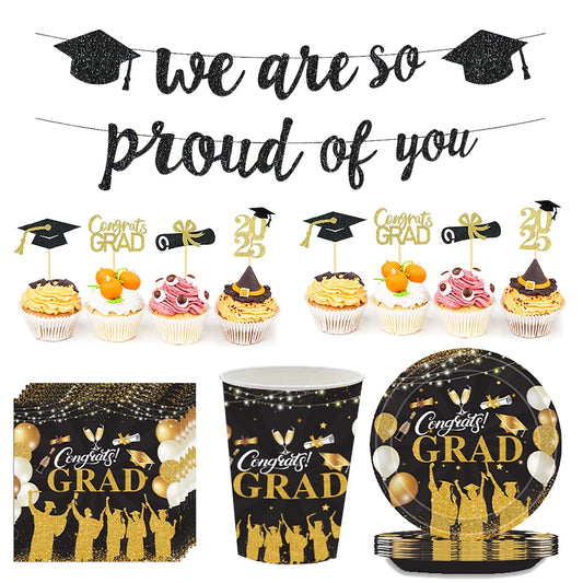 Congrats 2025 Graduation Party Dinnerware Set Paper Plates cups Napkin Congrats Grad Party plates cups Tablecloth Decor supplies