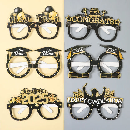 Graduation Party Decorations 2025 Paper Glitter Glasses Happy Graduation Grad Photo Booth Props Party Supplies Graduation Gifts