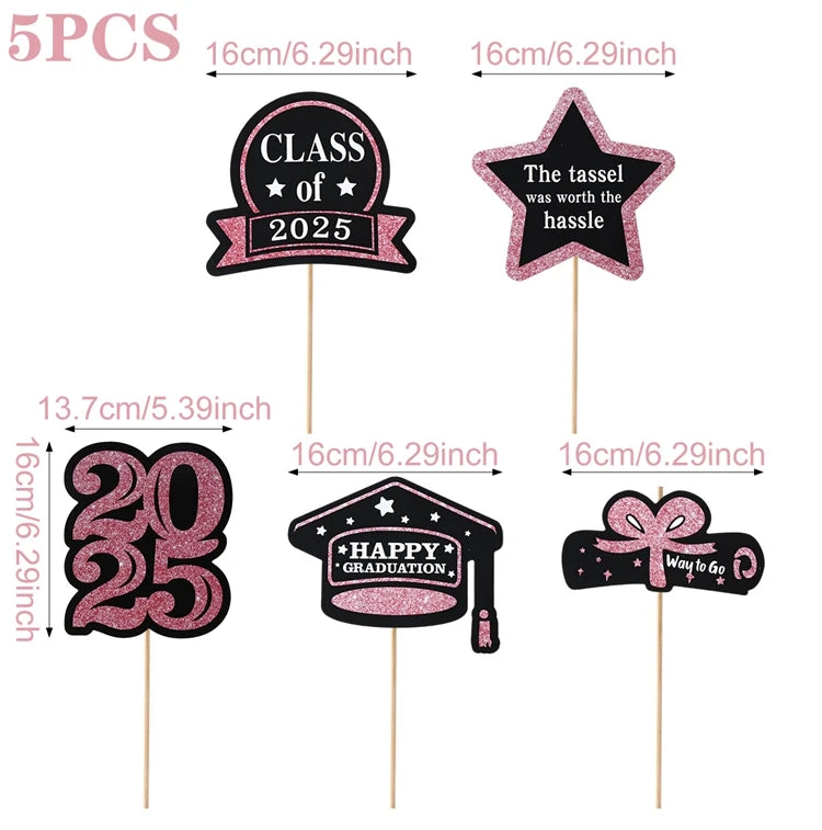 Graduation Decorations 2025 Paper Cupcake Toppers Class of 2025 Grad Centerpiece Sticks Graduation Party Table Topper Decoration