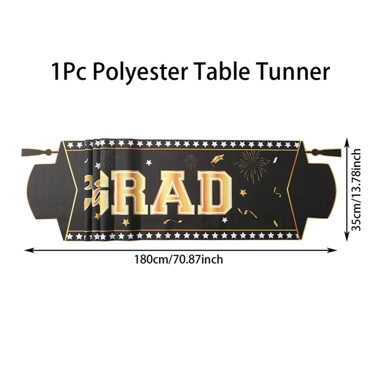 Graduation Table Runner Graduation Decorations 2025 Black Gold Polyester Graduation Table Cloth Prom Grad Party Table Decoration