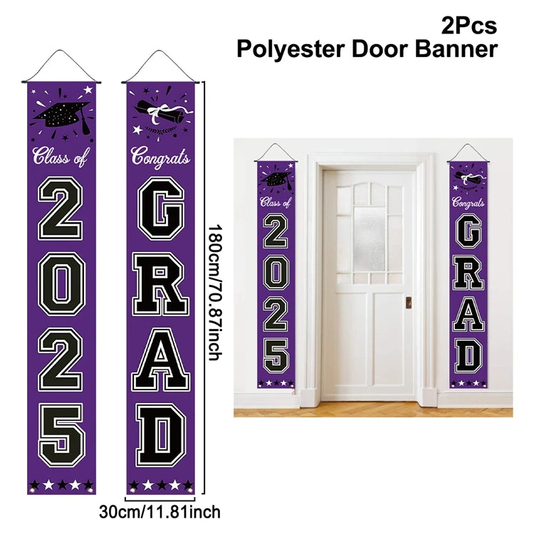 1pair Graduation Porch Sign Banner Large Congrats Grad Party Supplies Class of 2025 Decor Door Banner For Graduation Party