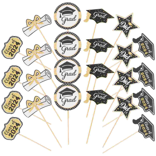 24pcs Cupcake Picks Appetizer Paper Topper 2024 Graduation Theme Cake Picks