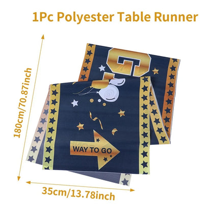 Graduation Table Runner Graduation Decorations 2025 Black Gold Polyester Graduation Table Cloth Prom Grad Party Table Decoration