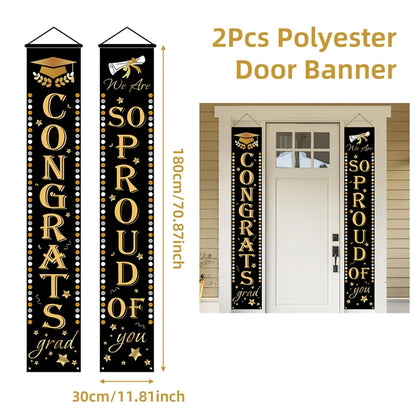 1pair Graduation Porch Sign Banner Large Congrats Grad Party Supplies Class of 2025 Decor Door Banner For Graduation Party