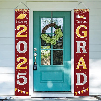 1pair Graduation Porch Sign Banner Large Congrats Grad Party Supplies Class of 2025 Decor Door Banner For Graduation Party