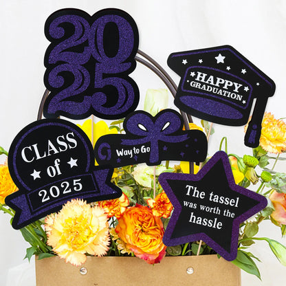 Graduation Decorations 2025 Paper Cupcake Toppers Class of 2025 Grad Centerpiece Sticks Graduation Party Table Topper Decoration