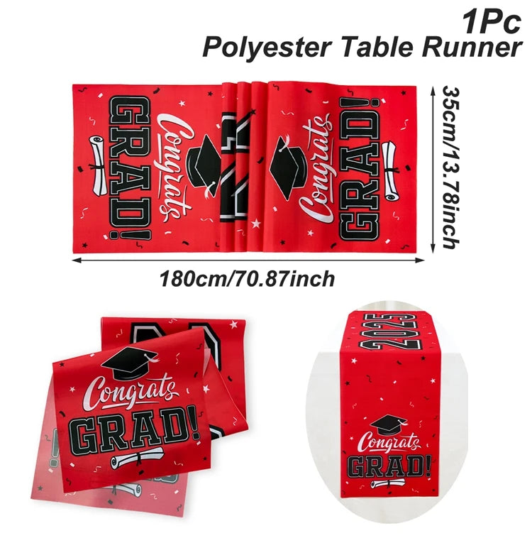 Graduation Table Runner Graduation Decorations 2025 Black Gold Polyester Graduation Table Cloth Prom Grad Party Table Decoration