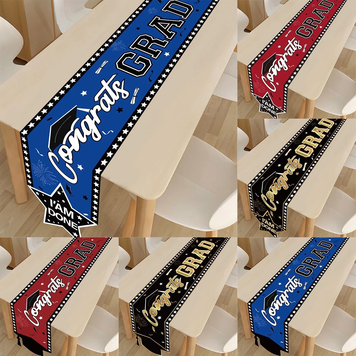 Graduation Table Runner Graduation Decorations 2025 Black Gold Polyester Graduation Table Cloth Prom Grad Party Table Decoration