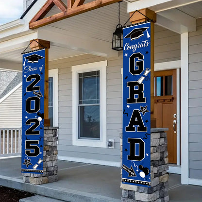 1pair Graduation Porch Sign Banner Large Congrats Grad Party Supplies Class of 2025 Decor Door Banner For Graduation Party