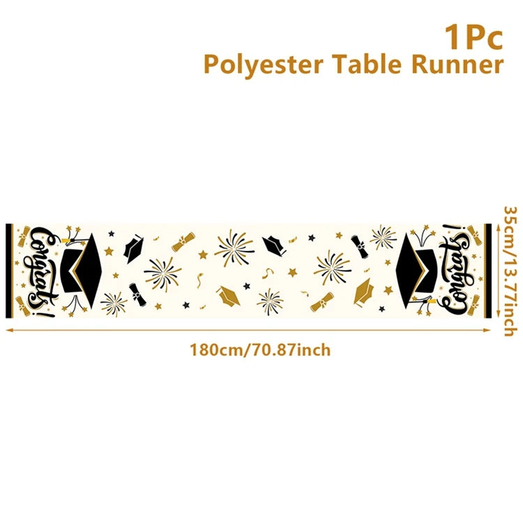 Graduation Table Runner Graduation Decorations 2025 Black Gold Polyester Graduation Table Cloth Prom Grad Party Table Decoration