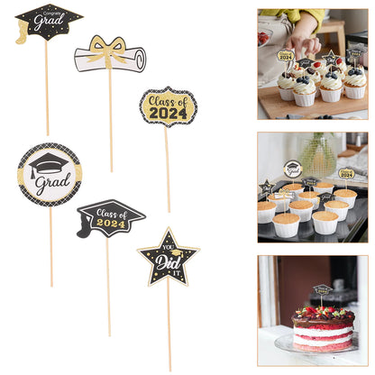 24pcs Cupcake Picks Appetizer Paper Topper 2024 Graduation Theme Cake Picks