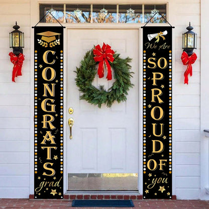 1pair Graduation Porch Sign Banner Large Congrats Grad Party Supplies Class of 2025 Decor Door Banner For Graduation Party