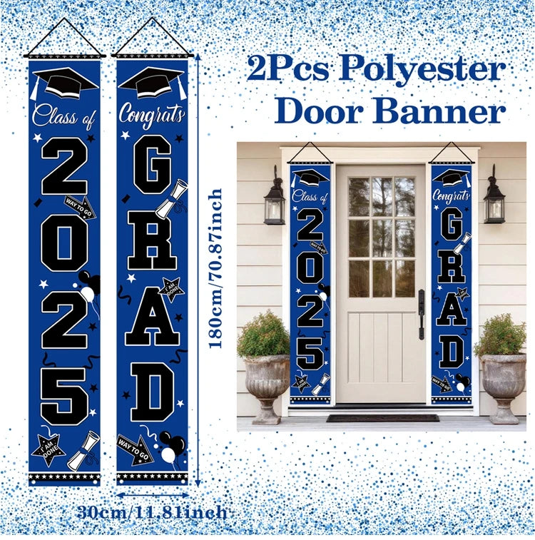 1pair Graduation Porch Sign Banner Large Congrats Grad Party Supplies Class of 2025 Decor Door Banner For Graduation Party