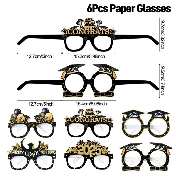 Graduation Party Decorations 2025 Paper Glitter Glasses Happy Graduation Grad Photo Booth Props Party Supplies Graduation Gifts