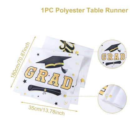 Graduation Table Runner Graduation Decorations 2025 Black Gold Polyester Graduation Table Cloth Prom Grad Party Table Decoration