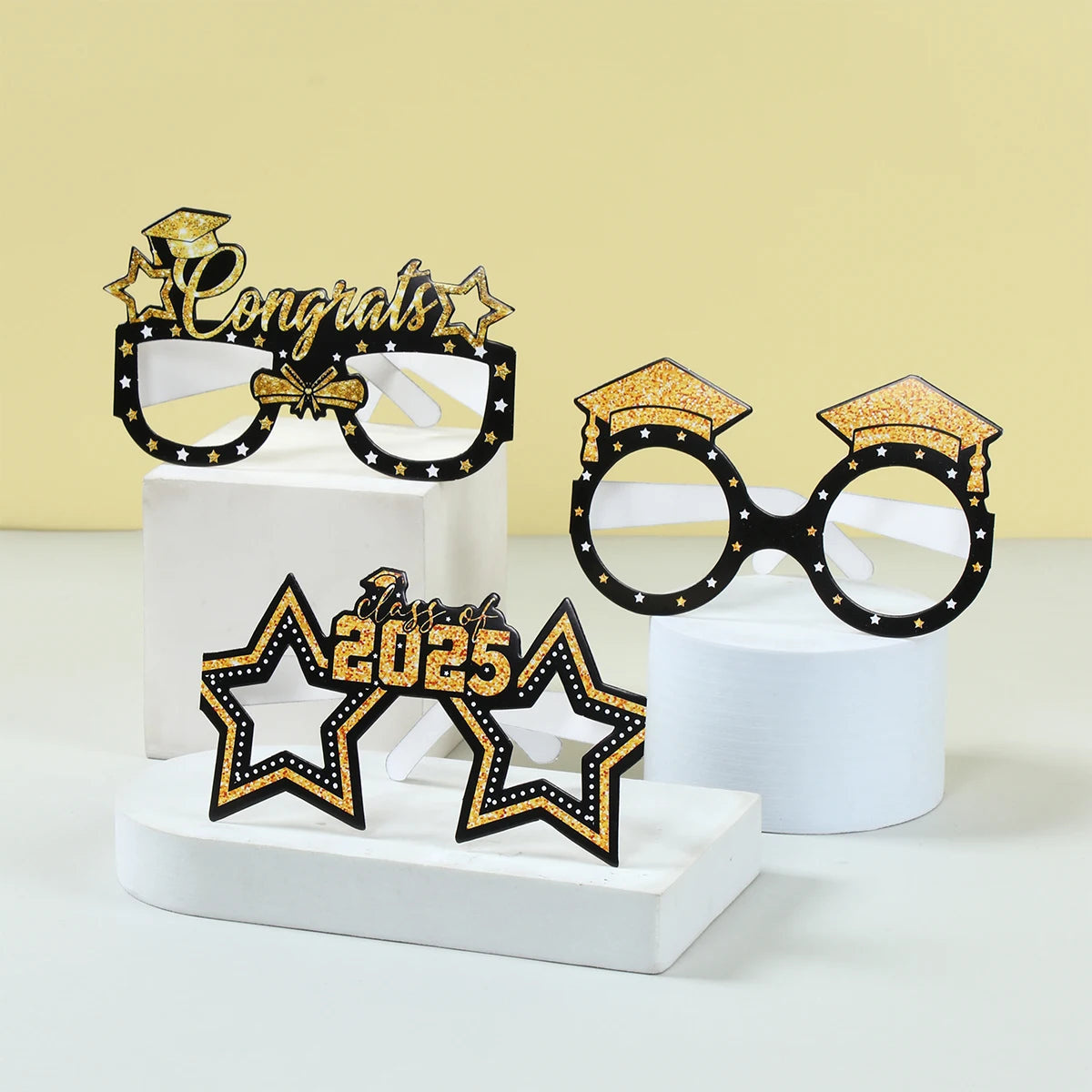 Graduation Party Decorations 2025 Paper Glitter Glasses Happy Graduation Grad Photo Booth Props Party Supplies Graduation Gifts