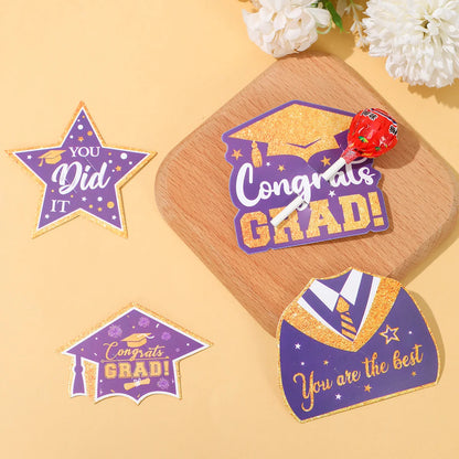 48pcs Graduation Lollipop Paper Cards Congrat Grad We Are So Proud Of You Candy Gift Package Wrapping Graduation Decoration 2025