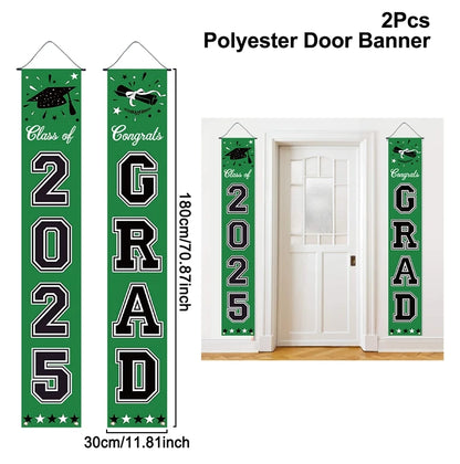 1pair Graduation Porch Sign Banner Large Congrats Grad Party Supplies Class of 2025 Decor Door Banner For Graduation Party