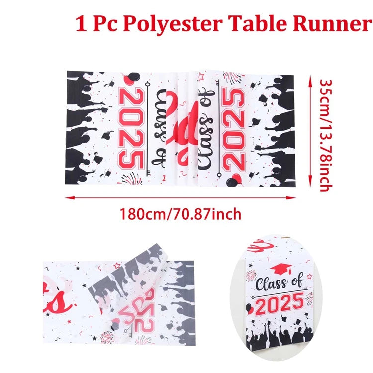 Graduation Table Runner Graduation Decorations 2025 Black Gold Polyester Graduation Table Cloth Prom Grad Party Table Decoration