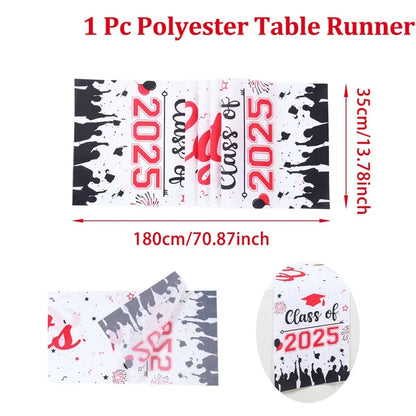 Graduation Table Runner Graduation Decorations 2025 Black Gold Polyester Graduation Table Cloth Prom Grad Party Table Decoration