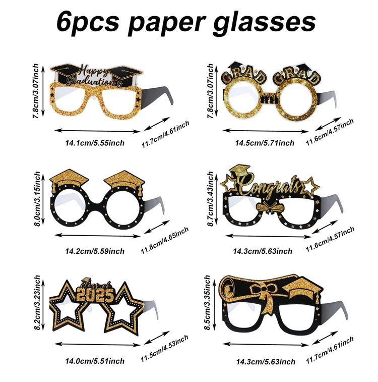 Graduation Party Decorations 2025 Paper Glitter Glasses Happy Graduation Grad Photo Booth Props Party Supplies Graduation Gifts