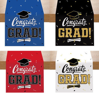 Graduation Table Runner Graduation Decorations 2025 Black Gold Polyester Graduation Table Cloth Prom Grad Party Table Decoration