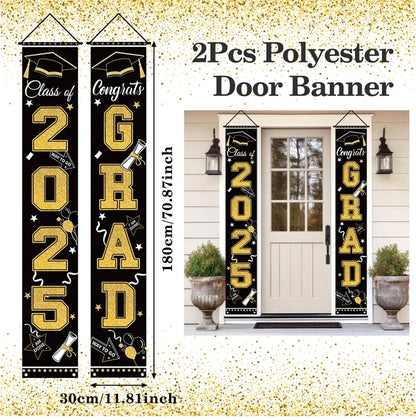 1pair Graduation Porch Sign Banner Large Congrats Grad Party Supplies Class of 2025 Decor Door Banner For Graduation Party