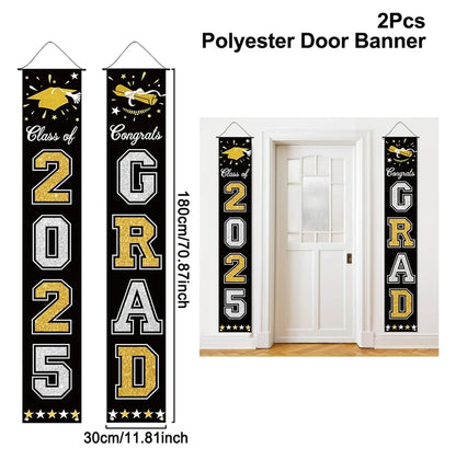 1pair Graduation Porch Sign Banner Large Congrats Grad Party Supplies Class of 2025 Decor Door Banner For Graduation Party