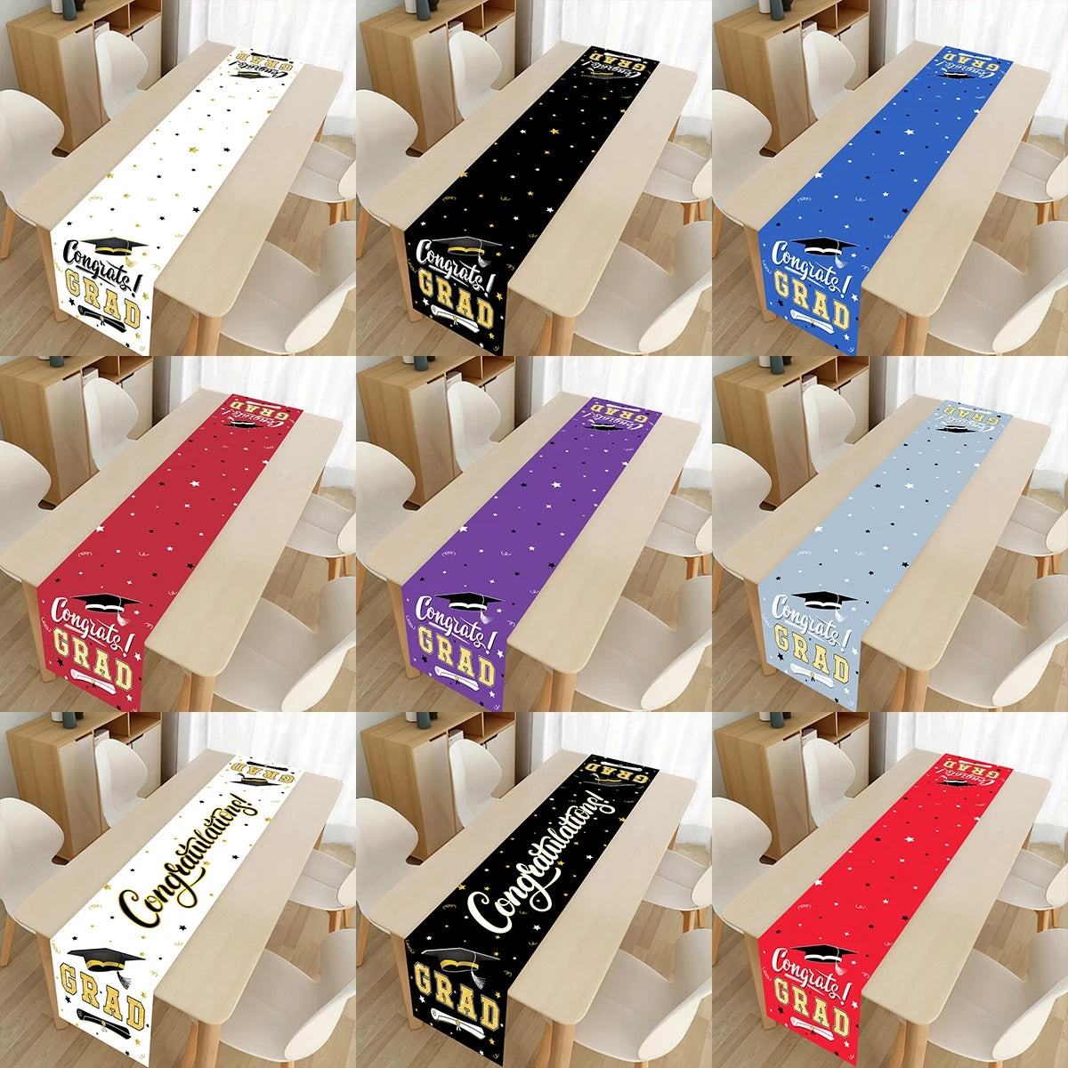 Graduation Table Runner Graduation Decorations 2025 Black Gold Polyester Graduation Table Cloth Prom Grad Party Table Decoration