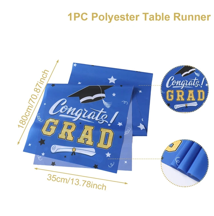 Graduation Table Runner Graduation Decorations 2025 Black Gold Polyester Graduation Table Cloth Prom Grad Party Table Decoration