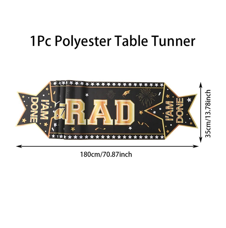 Graduation Table Runner Graduation Decorations 2025 Black Gold Polyester Graduation Table Cloth Prom Grad Party Table Decoration