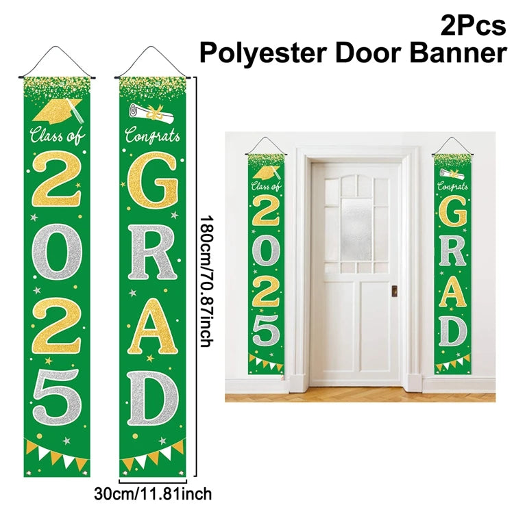 1pair Graduation Porch Sign Banner Large Congrats Grad Party Supplies Class of 2025 Decor Door Banner For Graduation Party