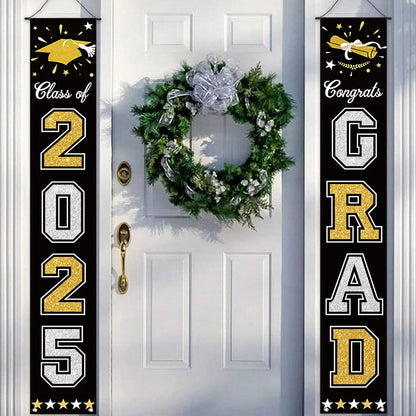 1pair Graduation Porch Sign Banner Large Congrats Grad Party Supplies Class of 2025 Decor Door Banner For Graduation Party