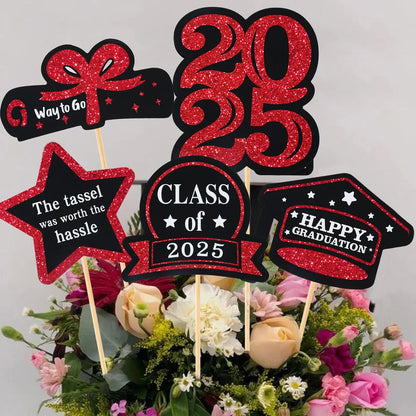 Graduation Decorations 2025 Paper Cupcake Toppers Class of 2025 Grad Centerpiece Sticks Graduation Party Table Topper Decoration