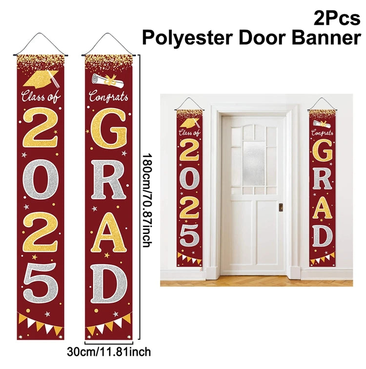 1pair Graduation Porch Sign Banner Large Congrats Grad Party Supplies Class of 2025 Decor Door Banner For Graduation Party