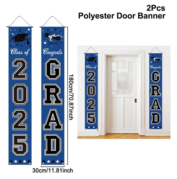 1pair Graduation Porch Sign Banner Large Congrats Grad Party Supplies Class of 2025 Decor Door Banner For Graduation Party