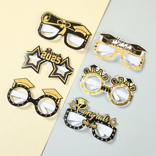 Graduation Party Decorations 2025 Paper Glitter Glasses Happy Graduation Grad Photo Booth Props Party Supplies Graduation Gifts