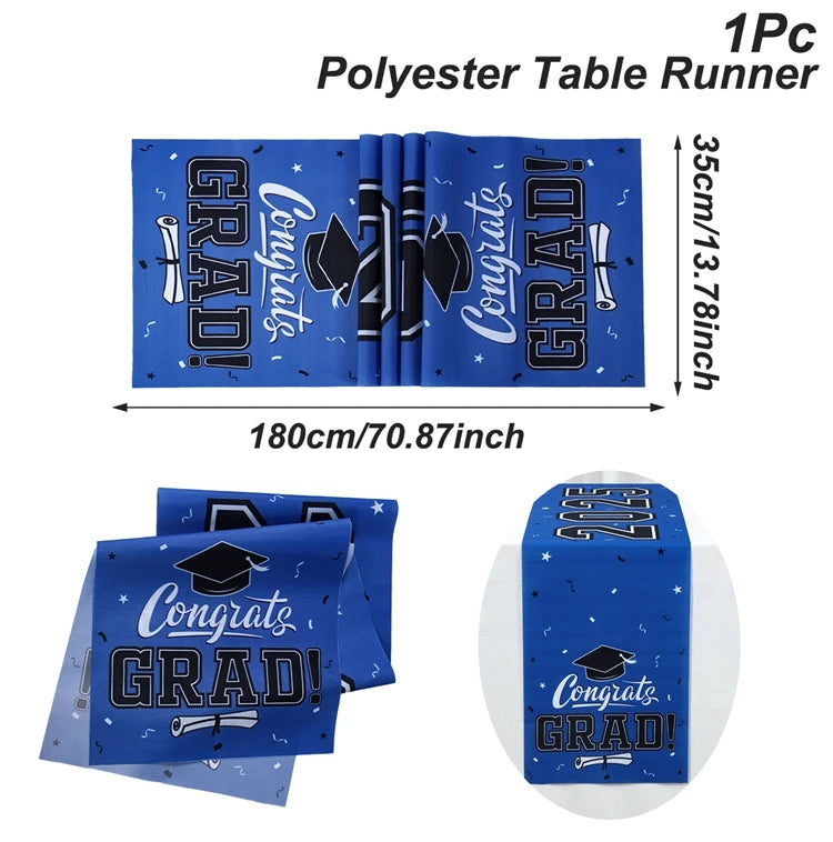 Graduation Table Runner Graduation Decorations 2025 Black Gold Polyester Graduation Table Cloth Prom Grad Party Table Decoration