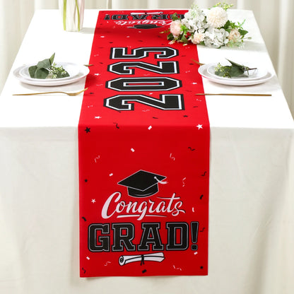 Graduation Table Runner Graduation Decorations 2025 Black Gold Polyester Graduation Table Cloth Prom Grad Party Table Decoration