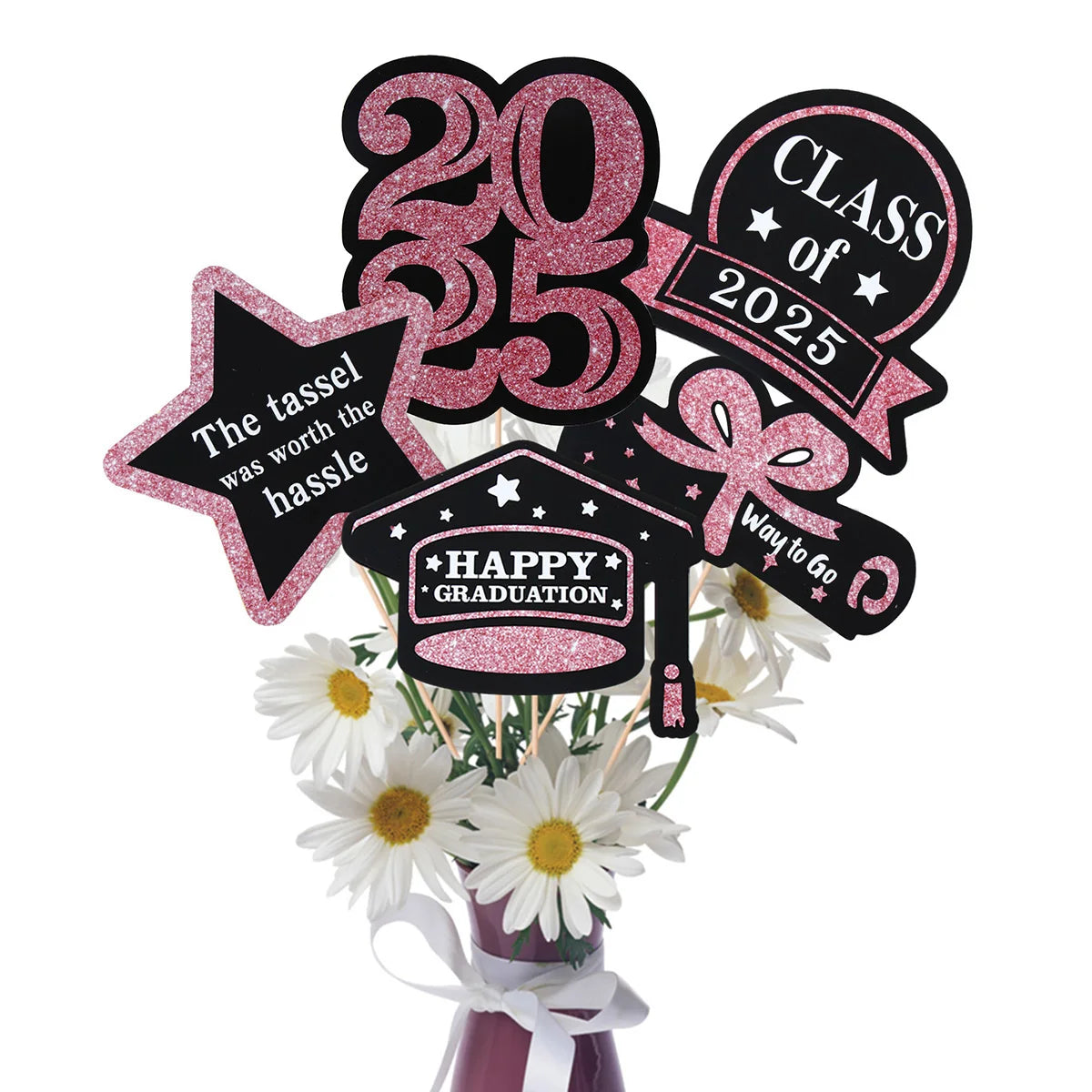 Graduation Decorations 2025 Paper Cupcake Toppers Class of 2025 Grad Centerpiece Sticks Graduation Party Table Topper Decoration