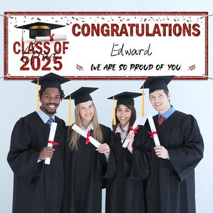 Graduation Decorations Congratulations Graduate Banner Class of 2025 Red Personalized Banner Yard Sign You can DIY your name