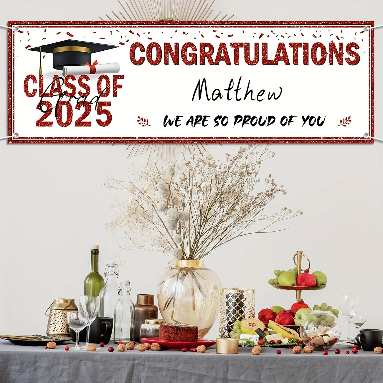 Graduation Decorations Congratulations Graduate Banner Class of 2025 Red Personalized Banner Yard Sign You can DIY your name