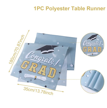 Graduation Table Runner Graduation Decorations 2025 Black Gold Polyester Graduation Table Cloth Prom Grad Party Table Decoration