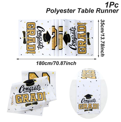 Graduation Table Runner Graduation Decorations 2025 Black Gold Polyester Graduation Table Cloth Prom Grad Party Table Decoration