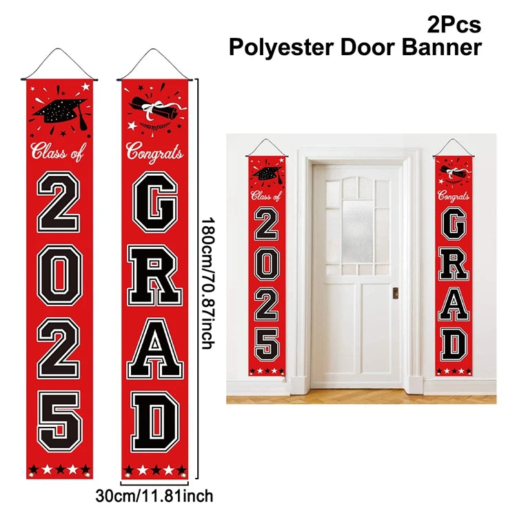 1pair Graduation Porch Sign Banner Large Congrats Grad Party Supplies Class of 2025 Decor Door Banner For Graduation Party