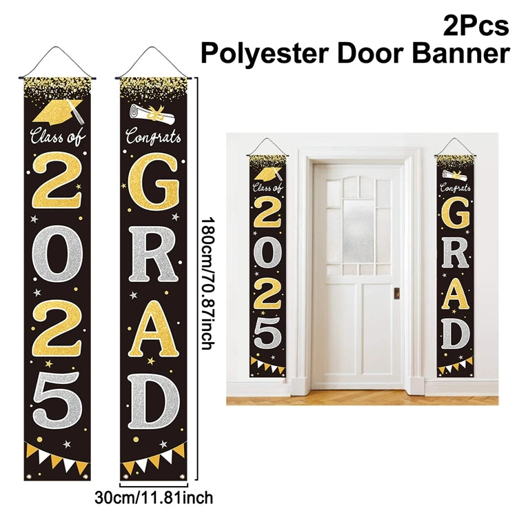 1pair Graduation Porch Sign Banner Large Congrats Grad Party Supplies Class of 2025 Decor Door Banner For Graduation Party